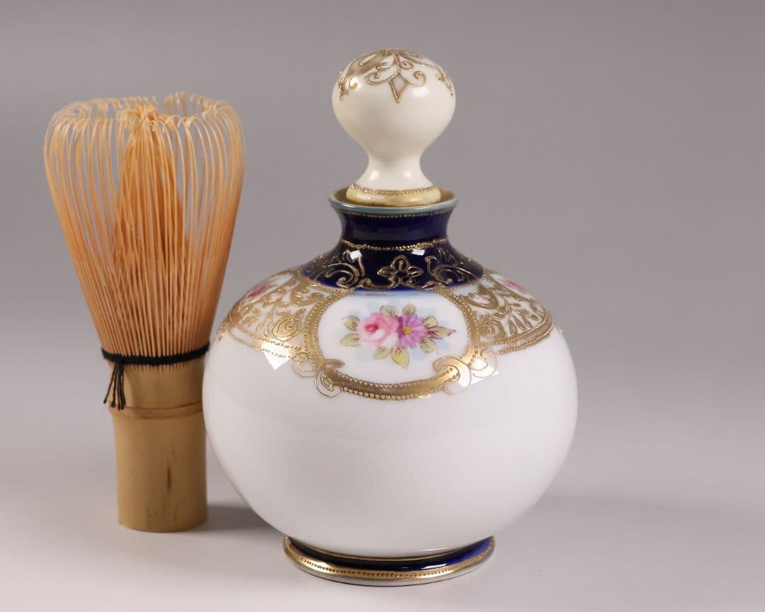 CM299】オールドノリタケ 花 薔薇 香水瓶 金彩 盛上 パフューム 明治