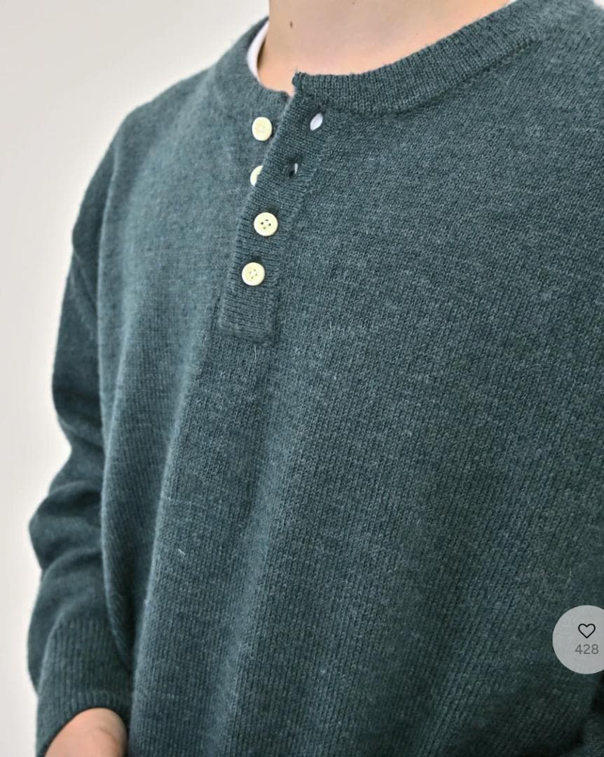 L2143 ウールブレンドヘンリーネックニット S（blue）地底人ONLINE