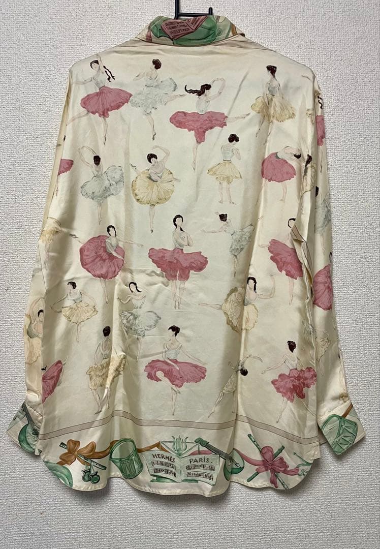 HERMES エルメス バレリーナ総柄 シルクシャツ ヴィンテージ サイズ40