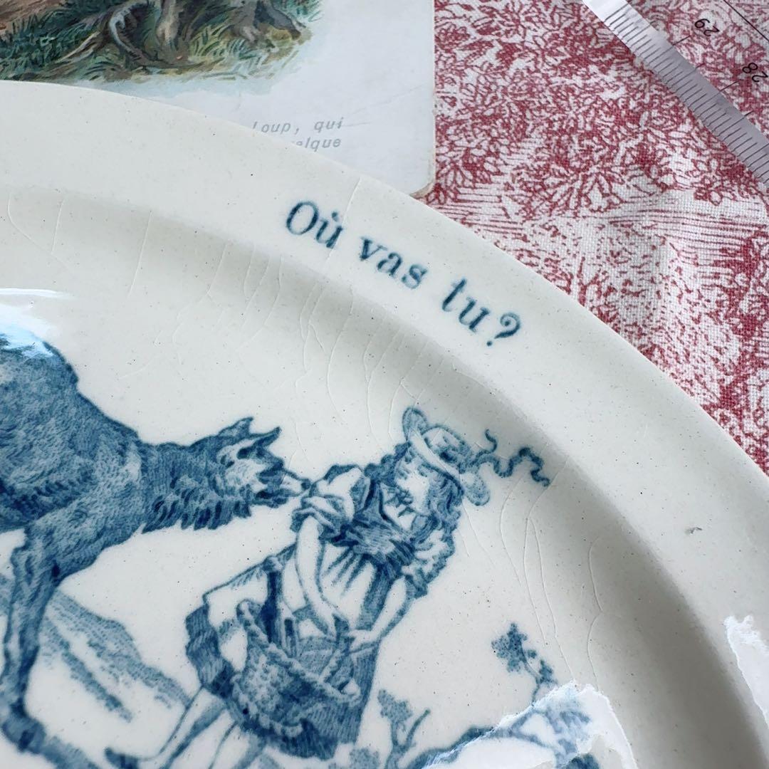 セール フランスアンティーク おままごと食器 赤ずきん 青 オーバル