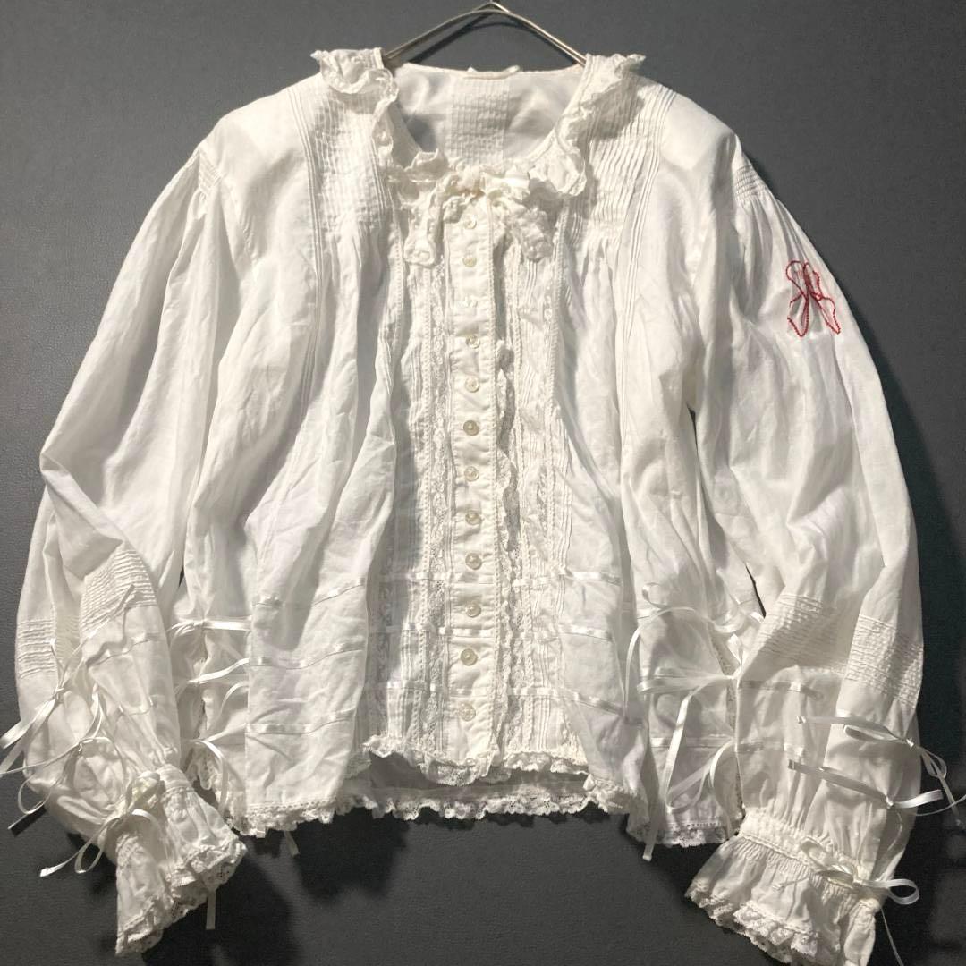 x*x様 【希少ビンテージ】ピンクハウス　綿ローン 長袖ブラウス フリル リボン PINK HOUSE（ピンクハウス） ブラウス シャツ ローンフリルブラウス
