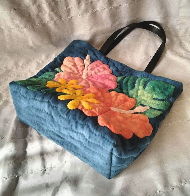 ☆276.ハワイアンキルト・バッグ・ハイビスカス＆ティアレ＆モンステラ