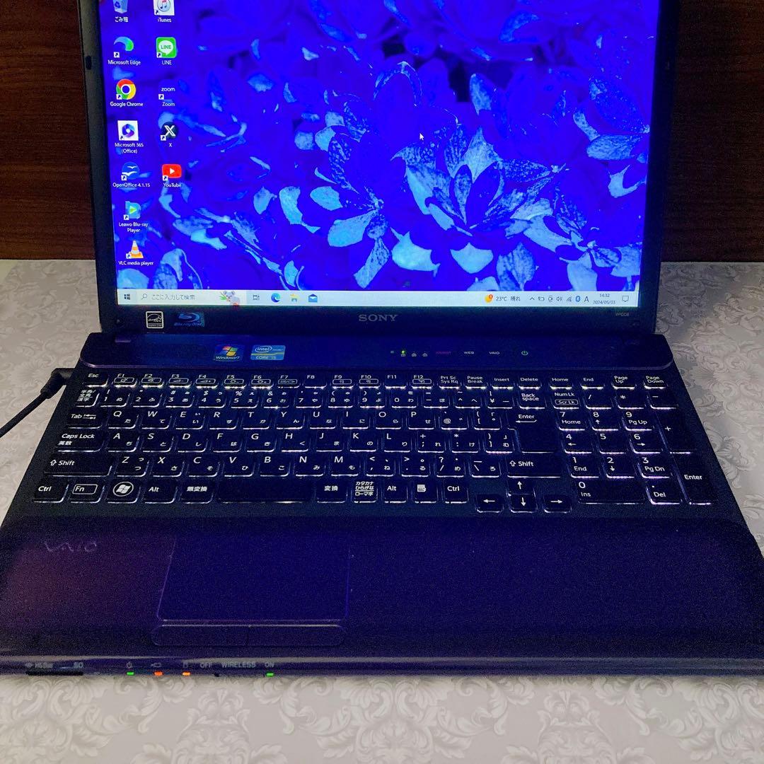 SONY VAIOの紫ノートパソコン✨ブルーレイ/カメラ/オフィス✨設定済PC
