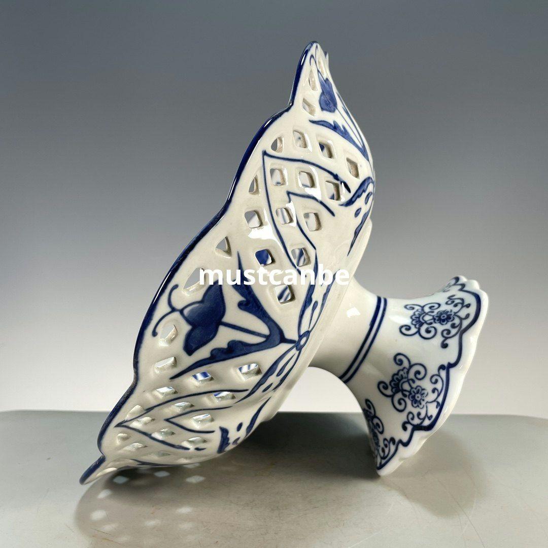 中国美術 青花磁纏枝花卉透かし彫り花果盤 景徳鎮 陶磁器 装飾