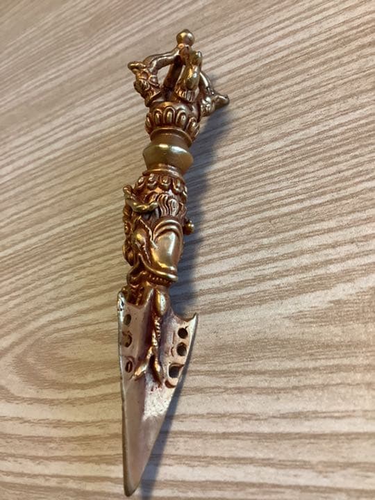 《 チベット密教　新品 》 プルパ　金メッキ　龍　ドラゴン　五鈷杵　金剛杵　57