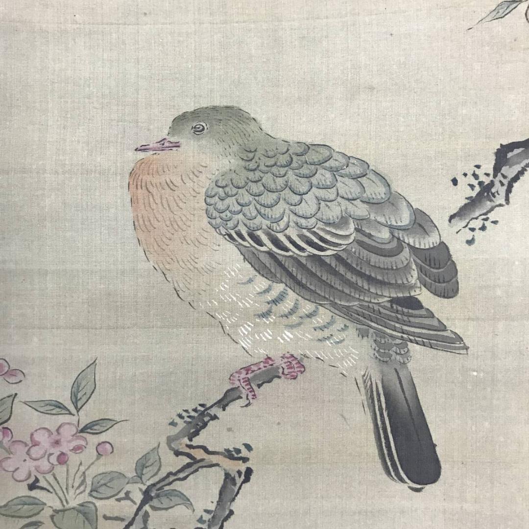 真作/狩野探幽/成道、鳩、芙蓉図/三幅対/極札/花鳥図/掛軸名家伝来AH