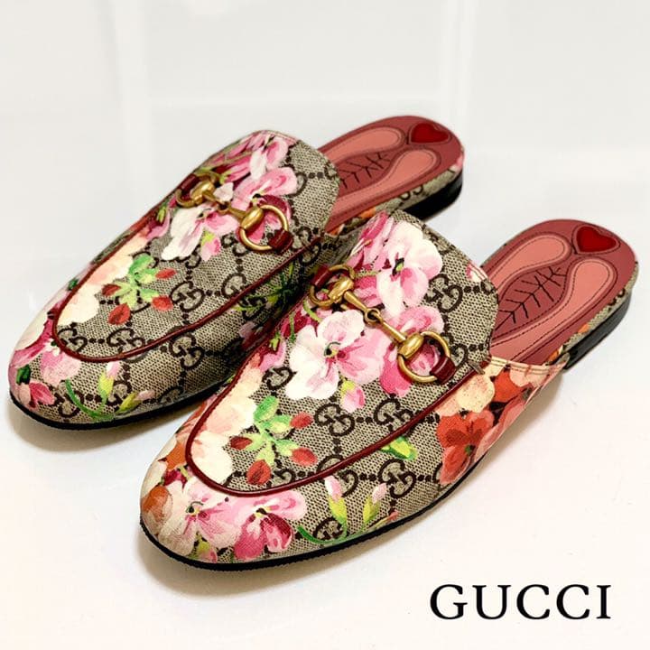 美品 グッチ GGブルームス プリンスタウン サンダル フラワープリン