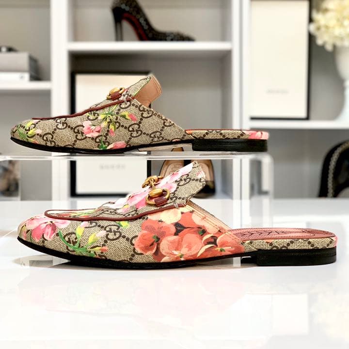 美品 グッチ GGブルームス プリンスタウン サンダル フラワープリン