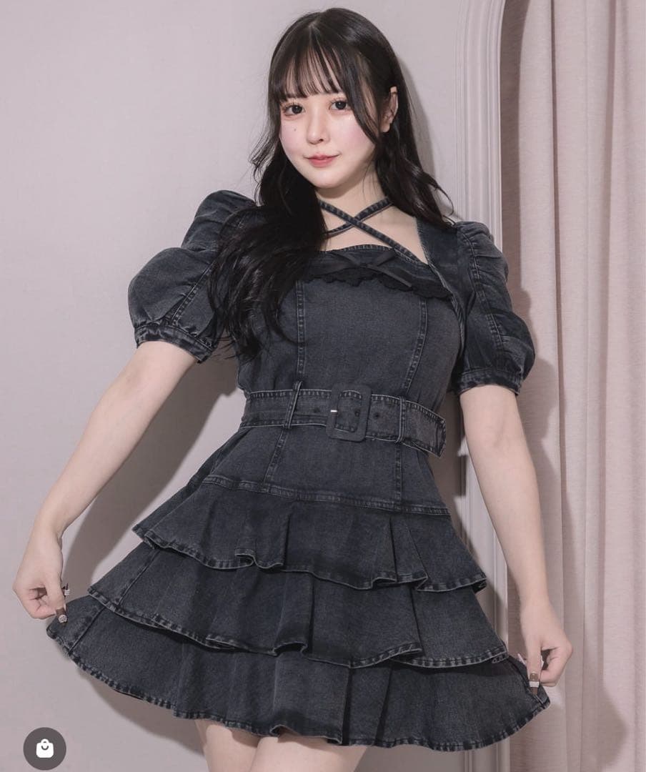 pium ピウム ティアードフリルミニワンピース デニム - メルカリ