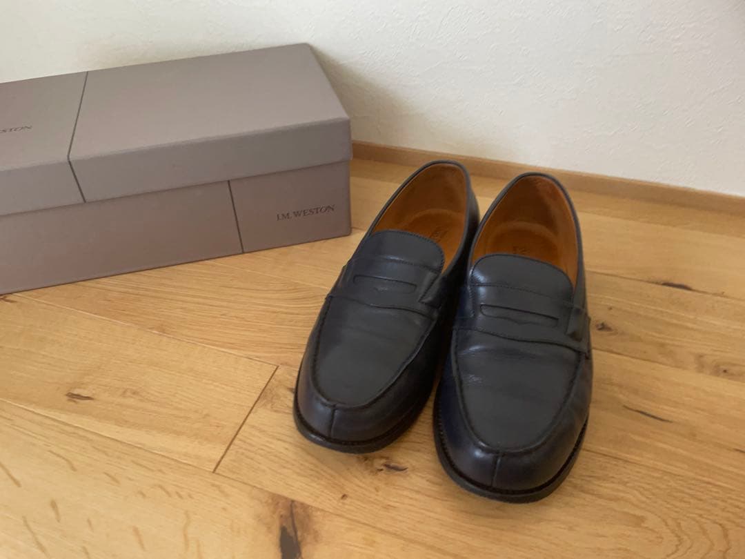 JM WESTON ネイビー レザー ローファー フラットシューズ 25cm
