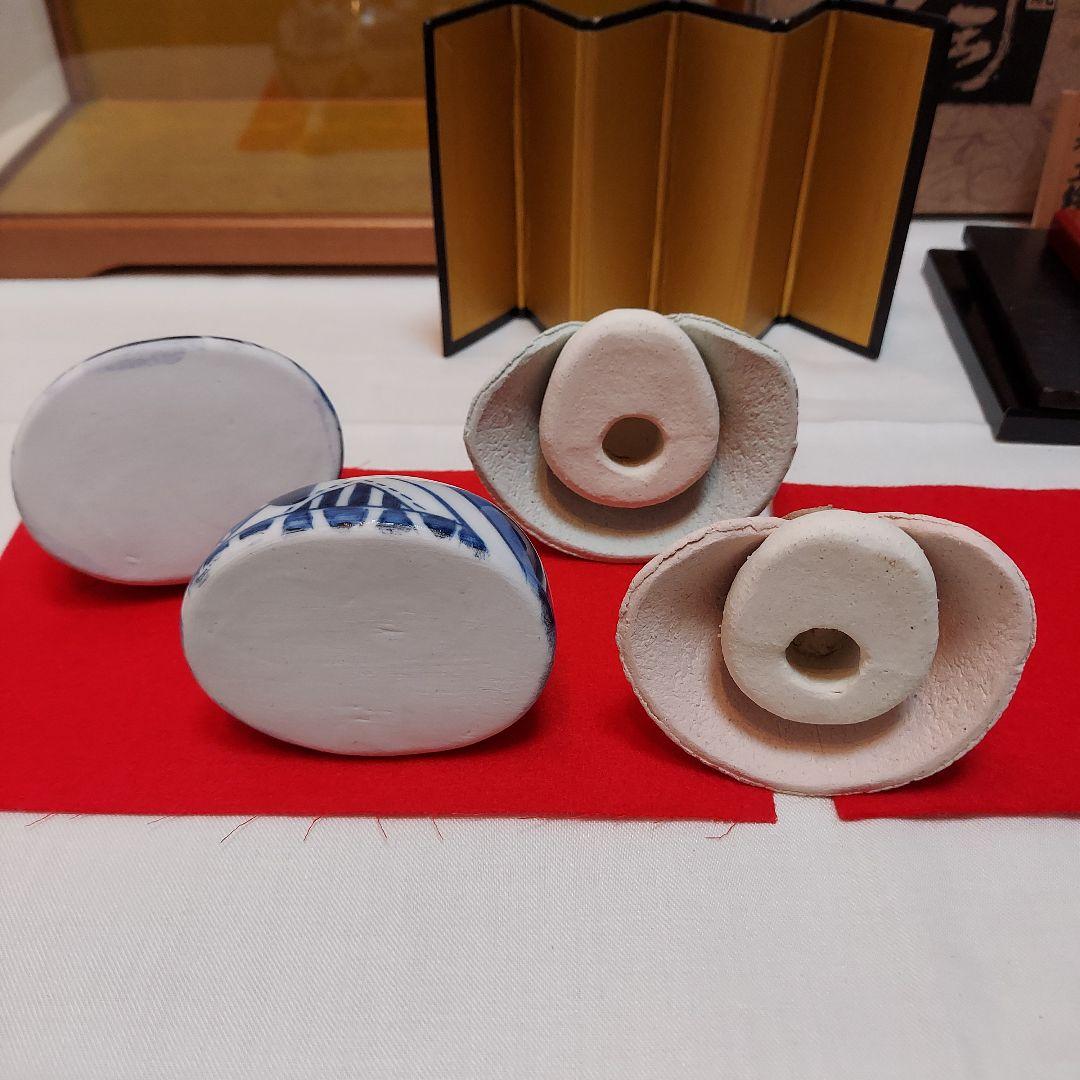 雛人形 砥部焼きよし窯 備前焼 手びねり 土鈴 姫だるま ガラスケース