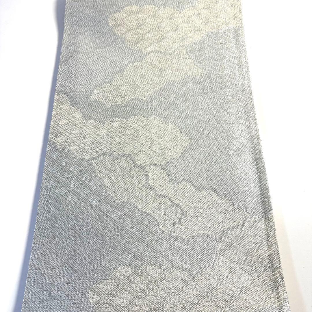 6k115 袋帯 絹 佐賀錦 菱文 銀色 白 柄物 和装 着物 - メルカリ