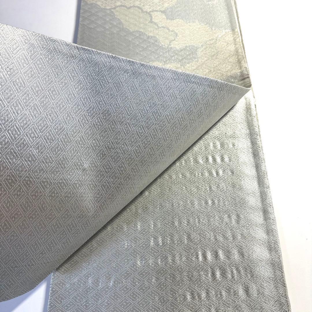 6k115 袋帯 絹 佐賀錦 菱文 銀色 白 柄物 和装 着物 - メルカリ
