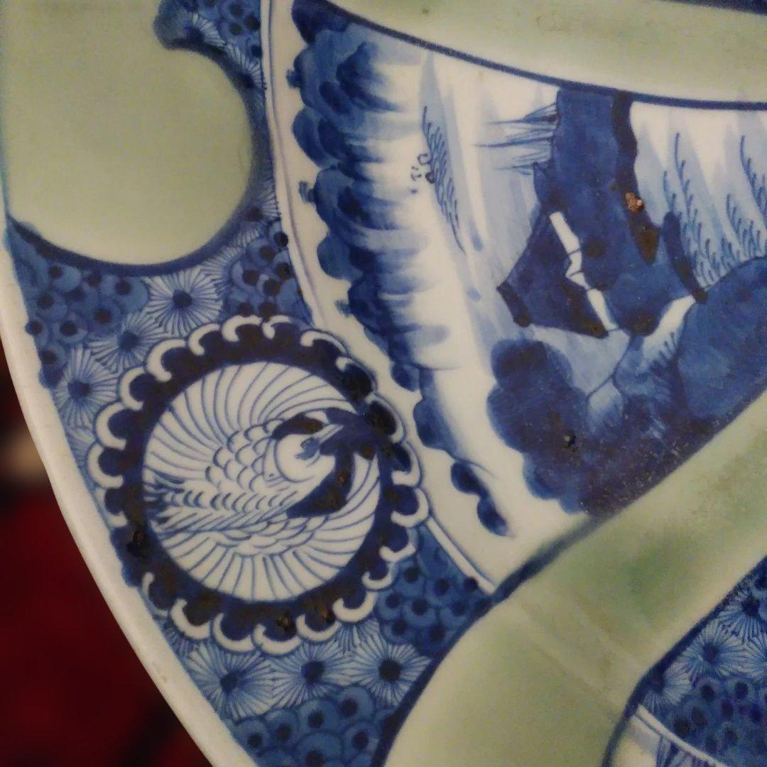 珍品 希少 古伊万里 有田官窯 青磁染付大皿 特大皿 口径約44cm 有田焼