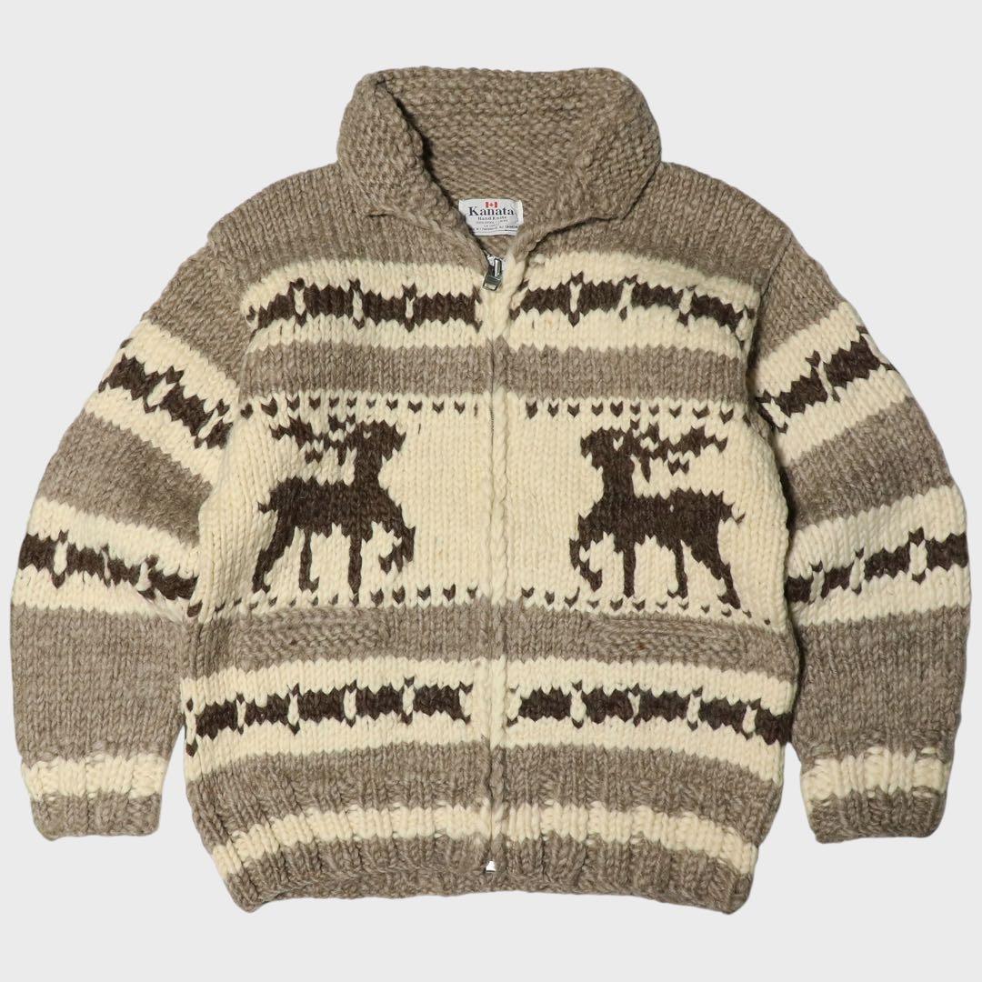 XL☆KANATA☆カウチンニット☆トナカイ☆カナダ製☆カーディガン