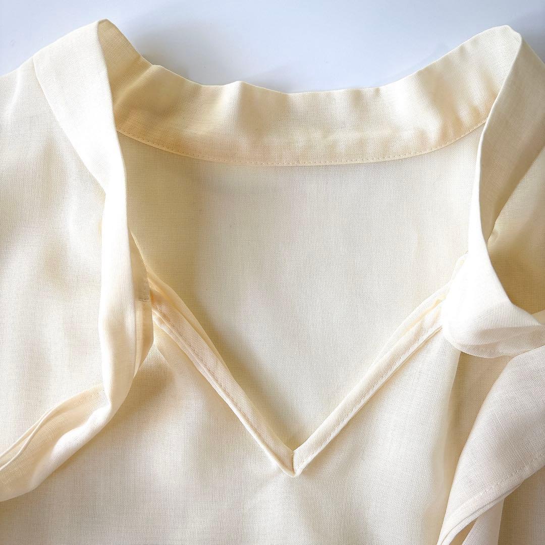 美品⁑アナイ ウールボイルボウタイブラウス アイボリー 38 シアー