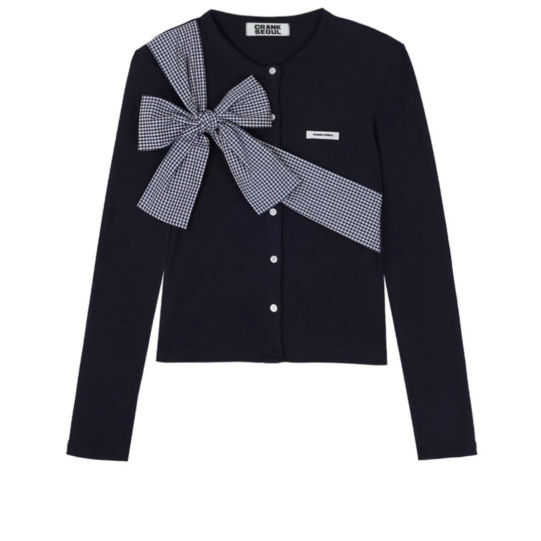 CRANK リボン ニット カーディガン 紺 ネイビー navy - メルカリ