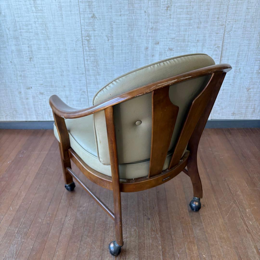 ① カリモク 木製アームチェア キャスター付 ダイニングチェア 応接