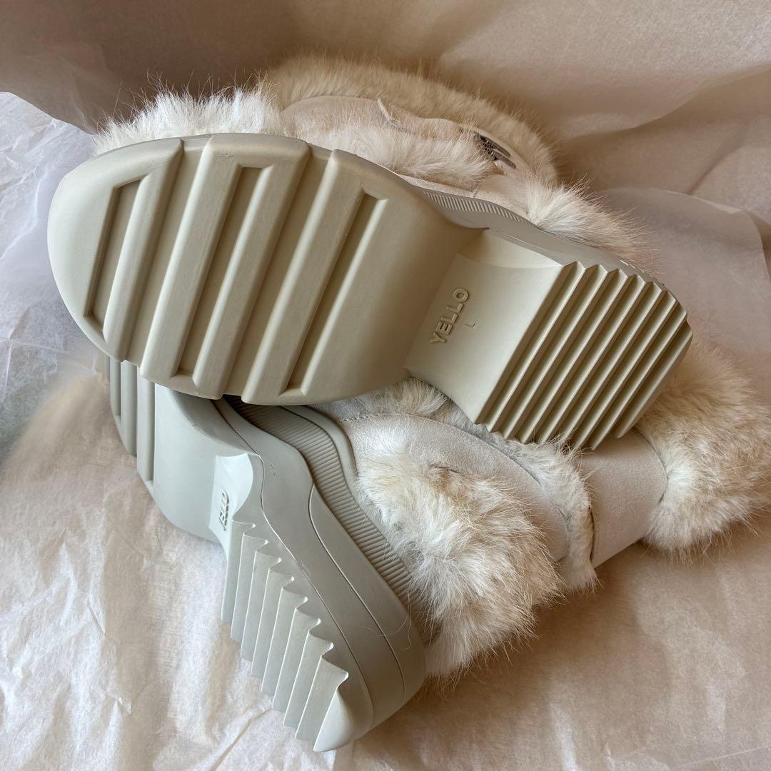 最終価格 YELLO ファー付きロングブーツ ホワイト L - メルカリ