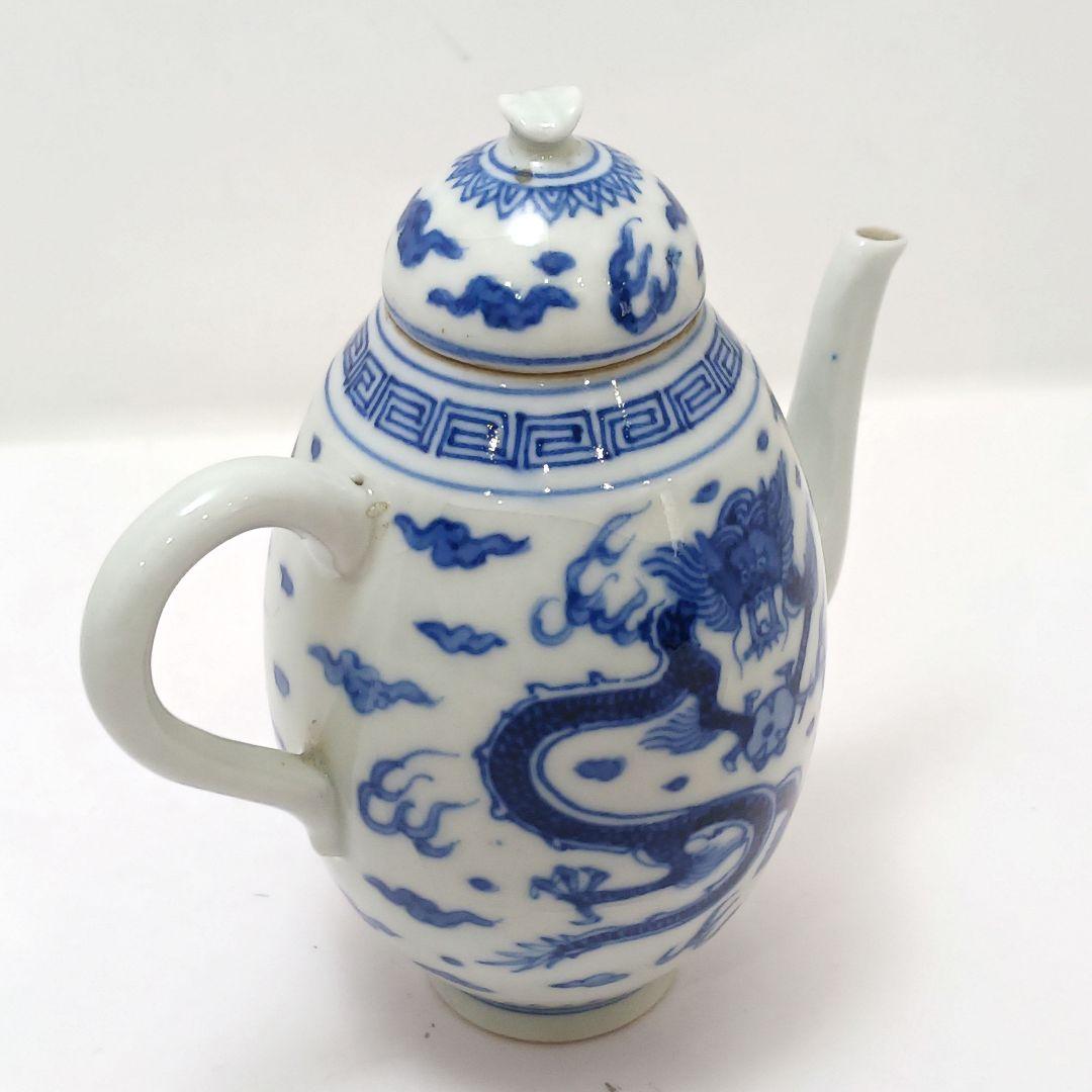 Y2466 清代唐物 新渡 古染付龍細密絵付急須 水注 萬歴年製 ma ten