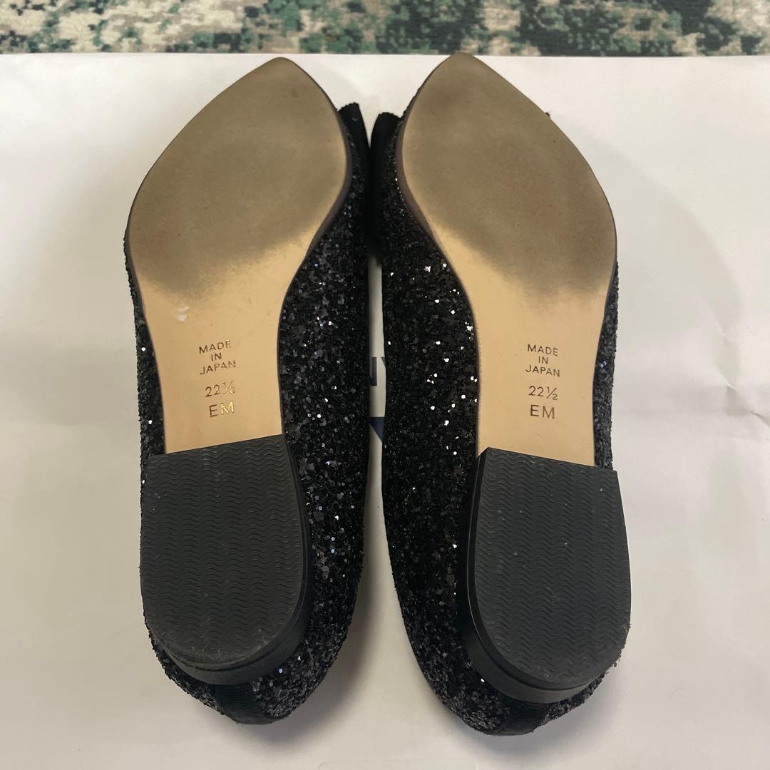DIANA ブラック グリッター フラットシューズ 22.5cm