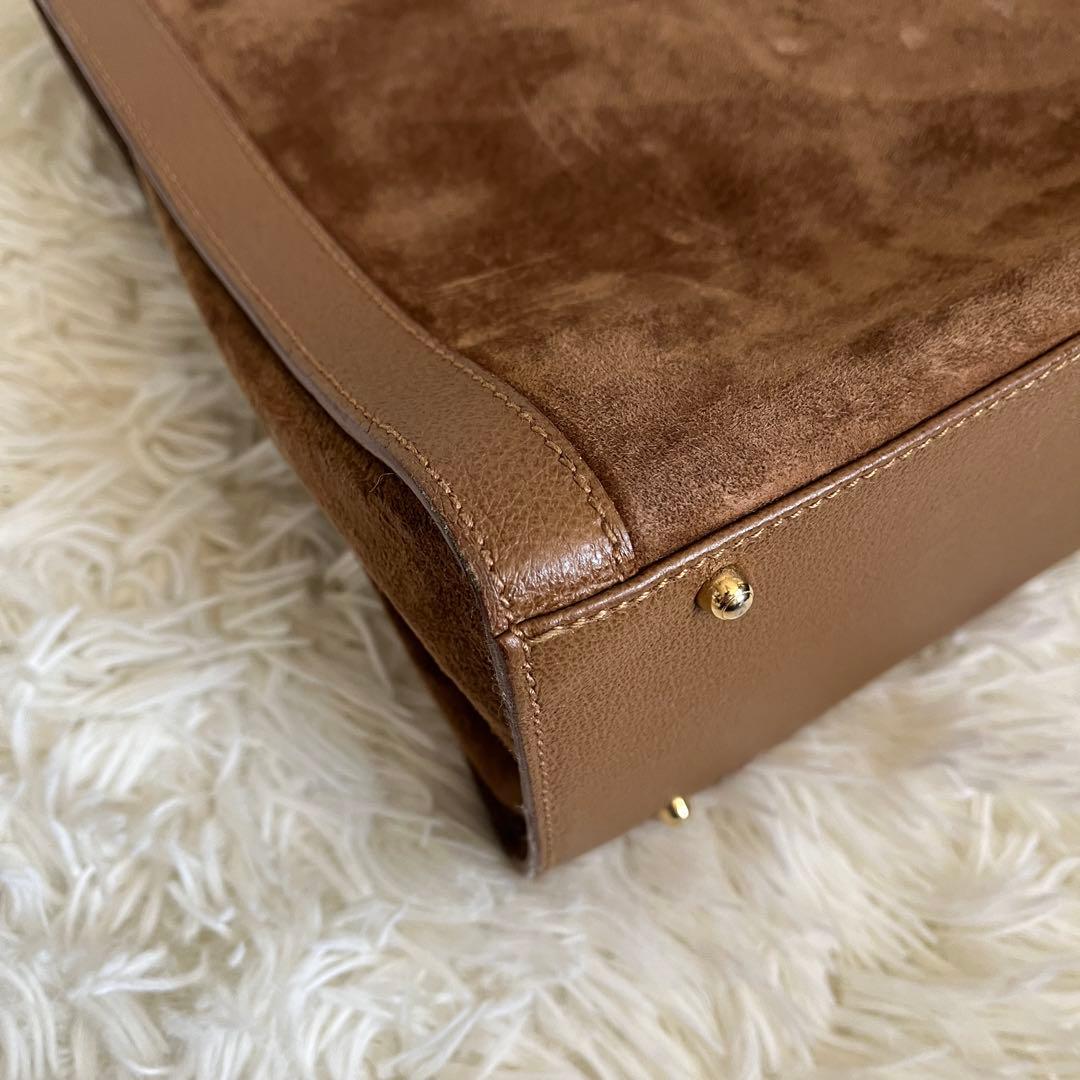 GUCCI ブラウン スエード トートバッグ バンブーハンドル