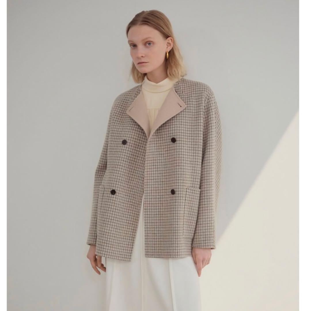 美品✨22AW セオリーリュクス カシミヤ リバーコート チェック 40