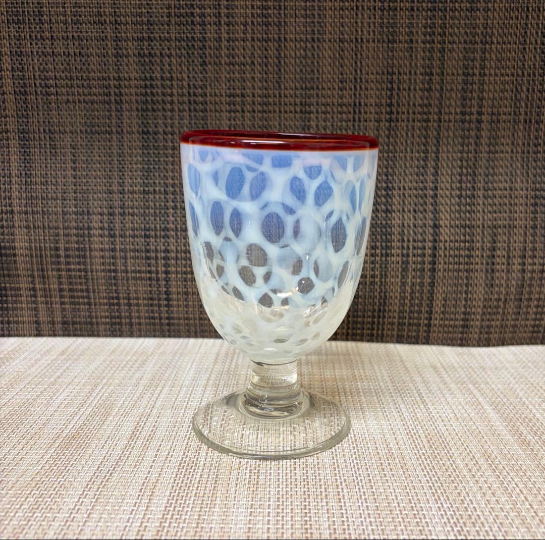 氷コップ 棗 水玉紋様 赤 アンティーク 大正ロマン 大正ロマン 赤縁水玉紋氷コップ 和ガラス アンティーク 古道具