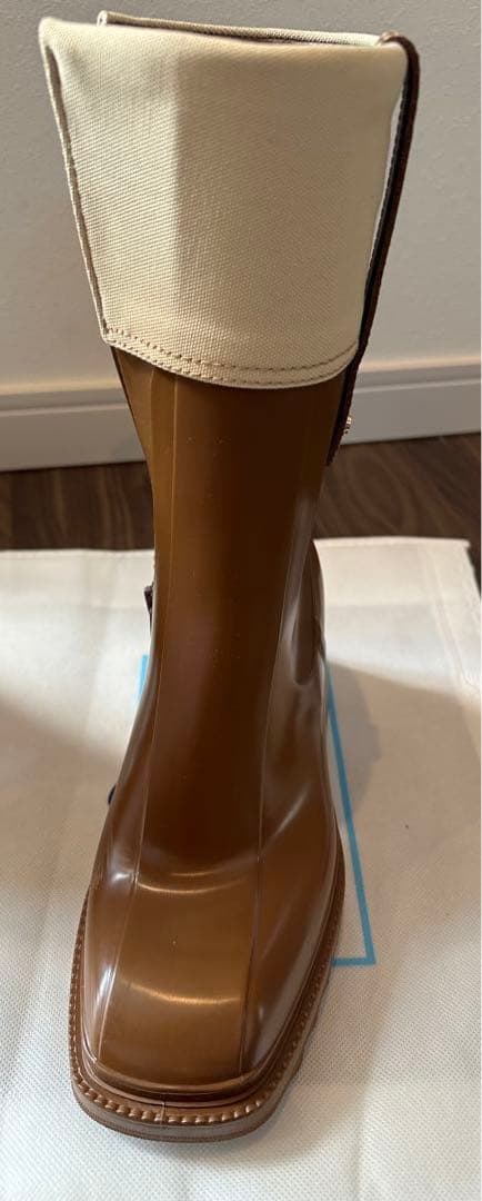 数回着用のみ♪ Chloe PVC キャンバスレインブーツ ブラウン 晴雨兼用