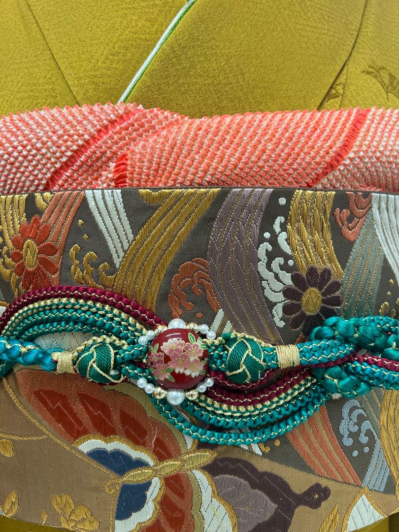 振り袖 フルセット 別誂長襦袢 美品 紅型 辛子色 成人式 結婚式 762