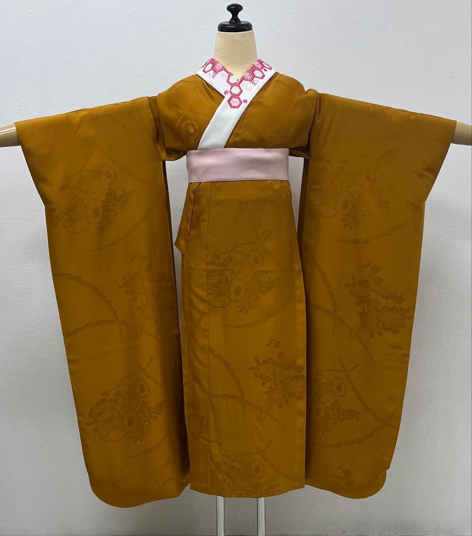 振り袖 フルセット 別誂長襦袢 美品 紅型 辛子色 成人式 結婚式 762