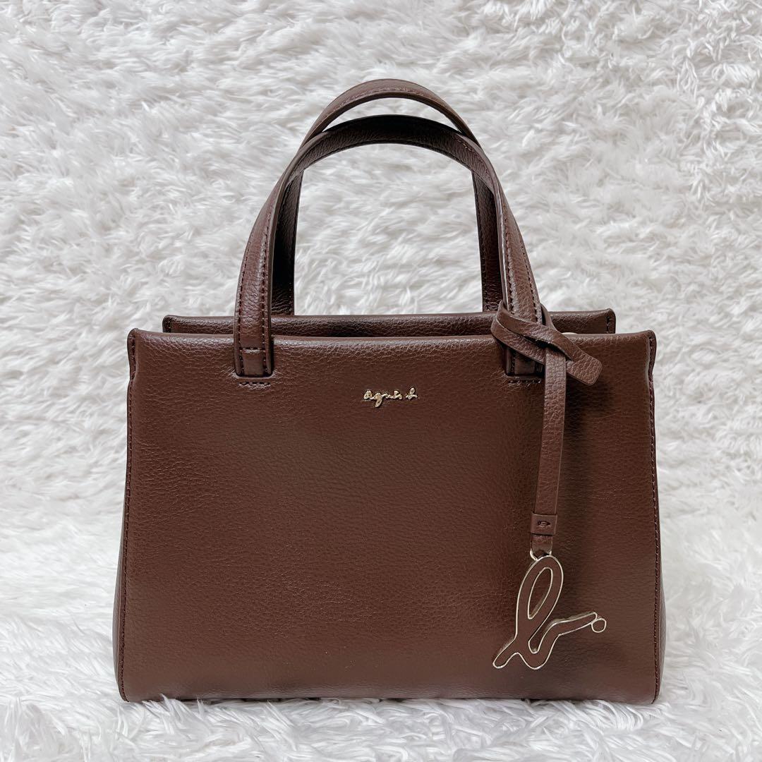 アニエスベー 2way レザーショルダーバッグ ブラウン チャーム ポーチ