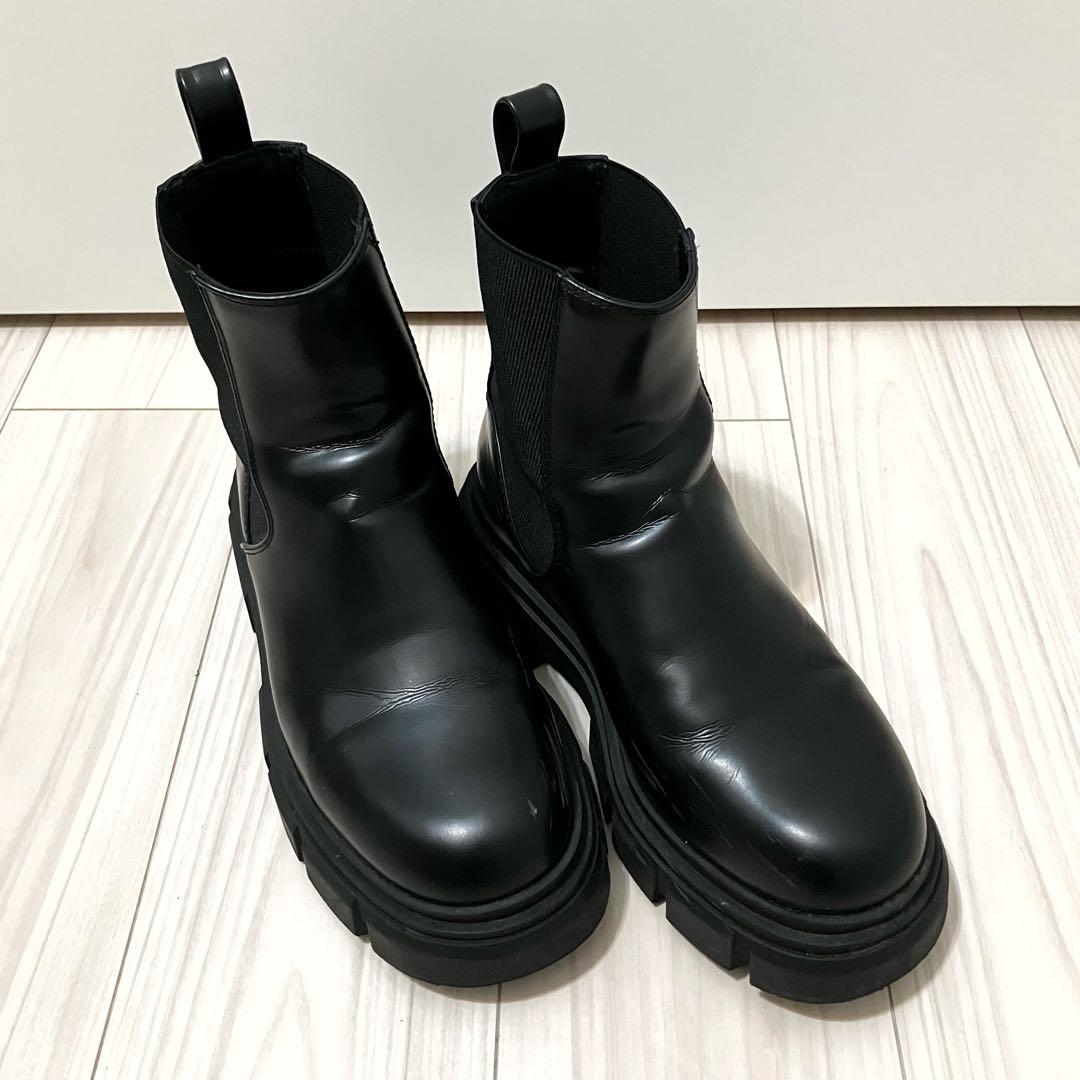 ZARA ザラ☆サイドゴアブーツ チャンキーブーツ レザー ブラック 黒