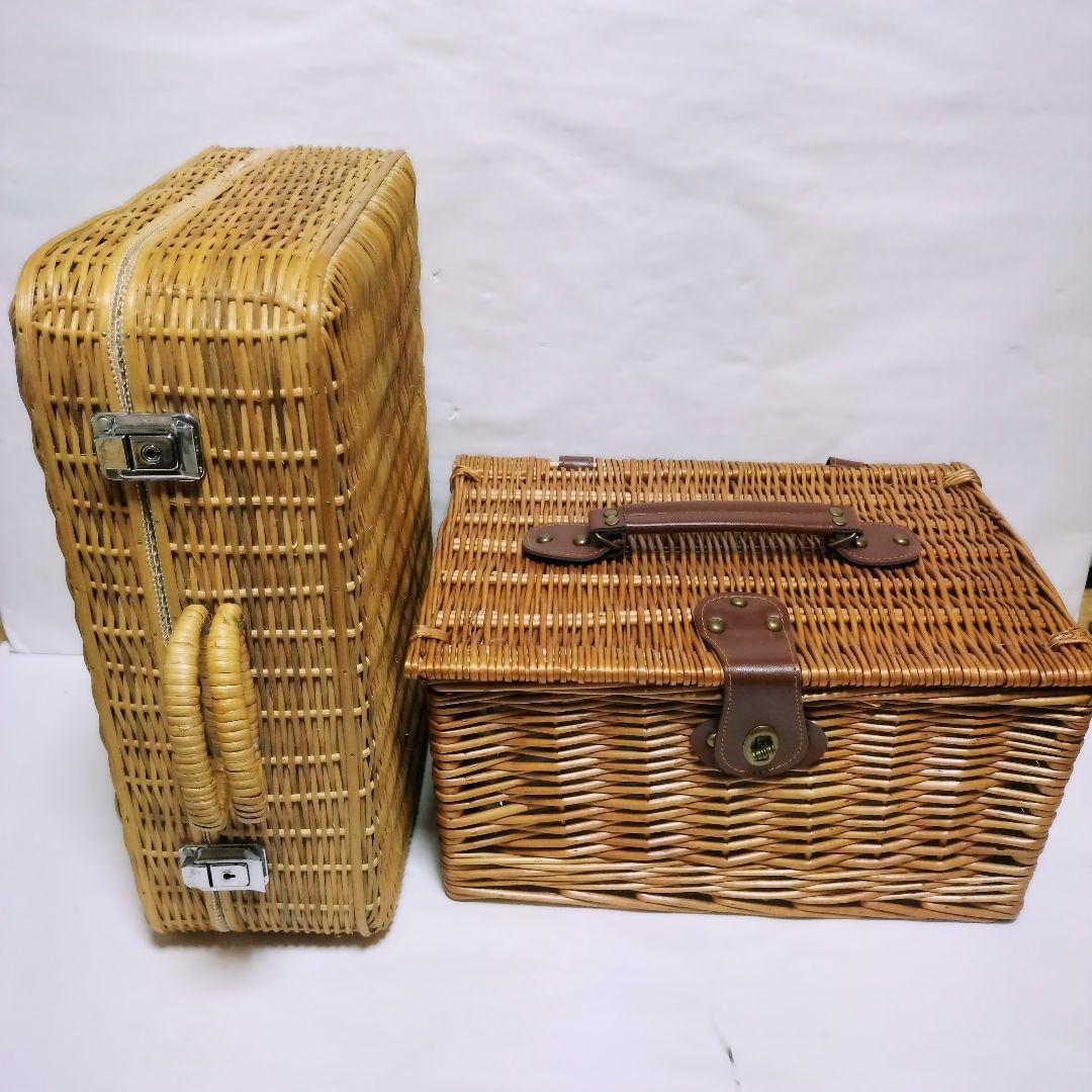 ラタン ピクニックバスケット トランク キャンプ 籐製品 レトロ風 保冷
