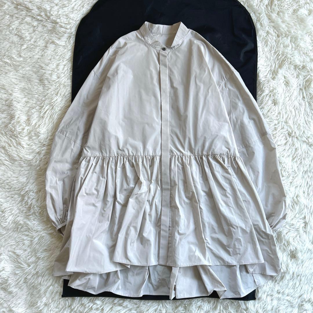 美品✨ルフィル ライトタフタギャザーブラウス バンドカラー シャツ