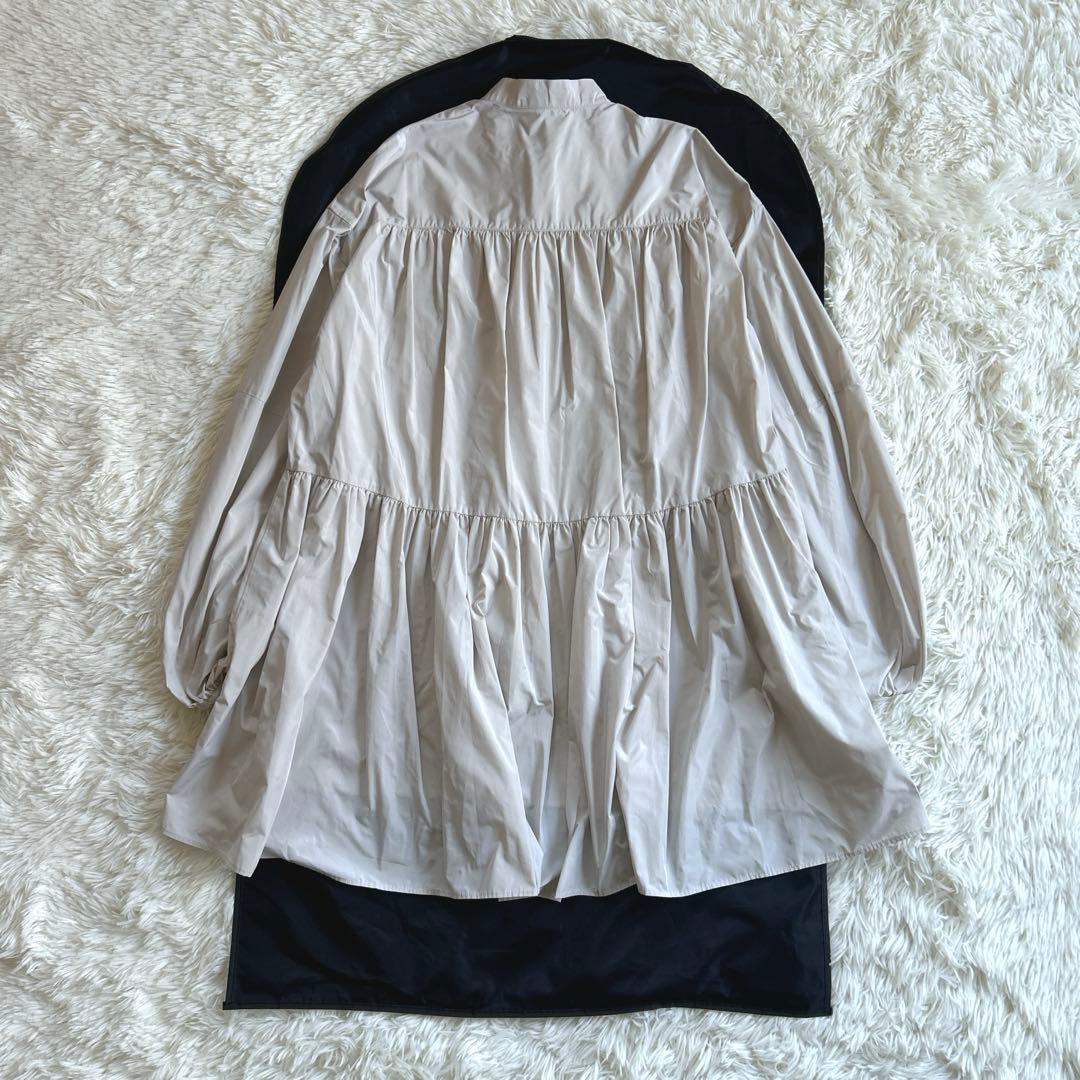 美品✨ルフィル ライトタフタギャザーブラウス バンドカラー シャツ