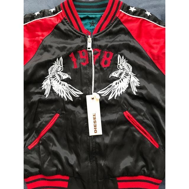 DIESEL スカジャン XS イーグル リバーシブル ブラック ディーゼル