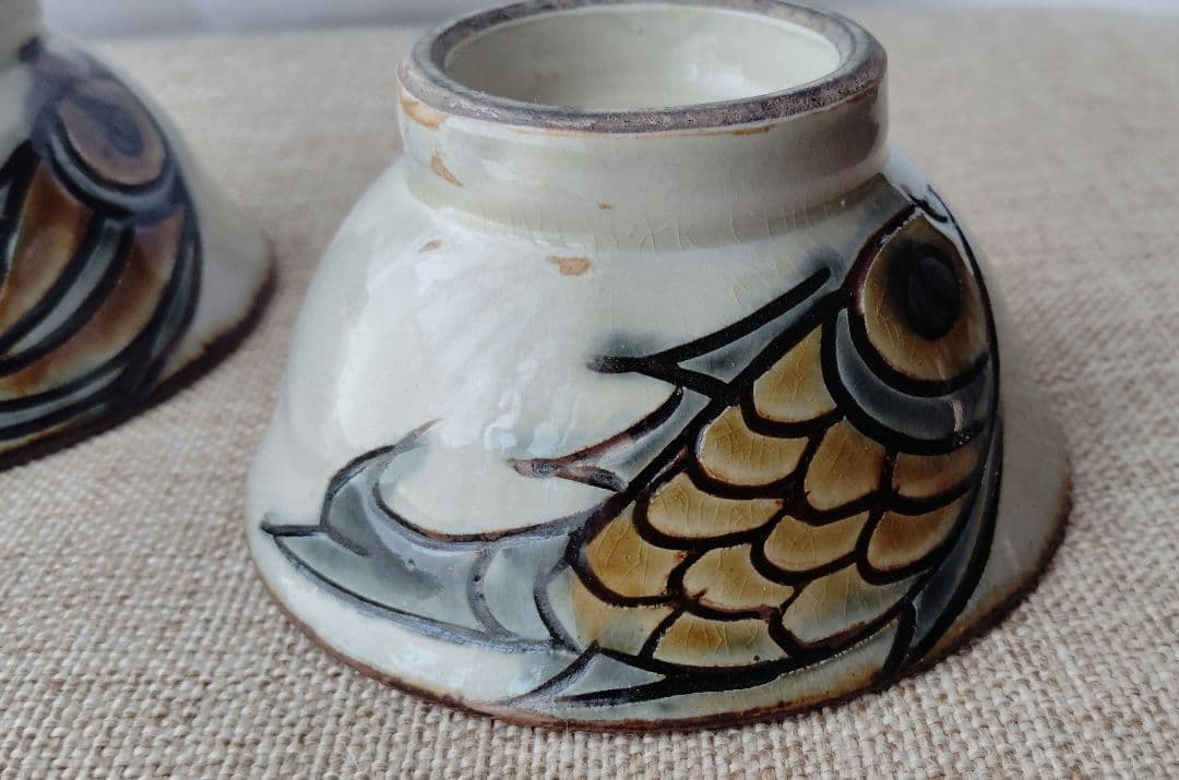 宮城須美子さん作 やちむん 魚模の小鉢2客セット