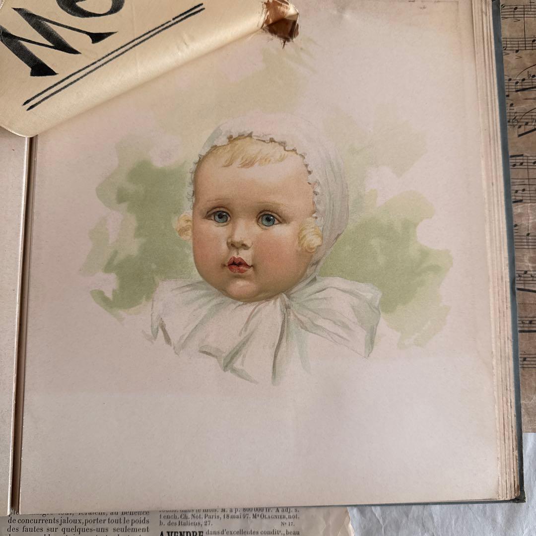 稀少1904年美しいアンティーク雑記帳ベビーアルバム洋書ジャンク