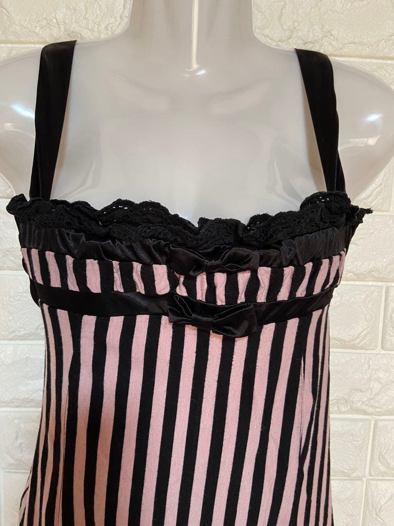 ★レア★　グラマラスジェーン　ストライプ胸元フリルキャミ　ピンク×黒　平成ギャル