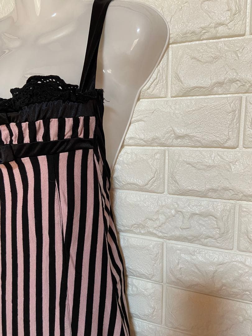 ★レア★　グラマラスジェーン　ストライプ胸元フリルキャミ　ピンク×黒　平成ギャル