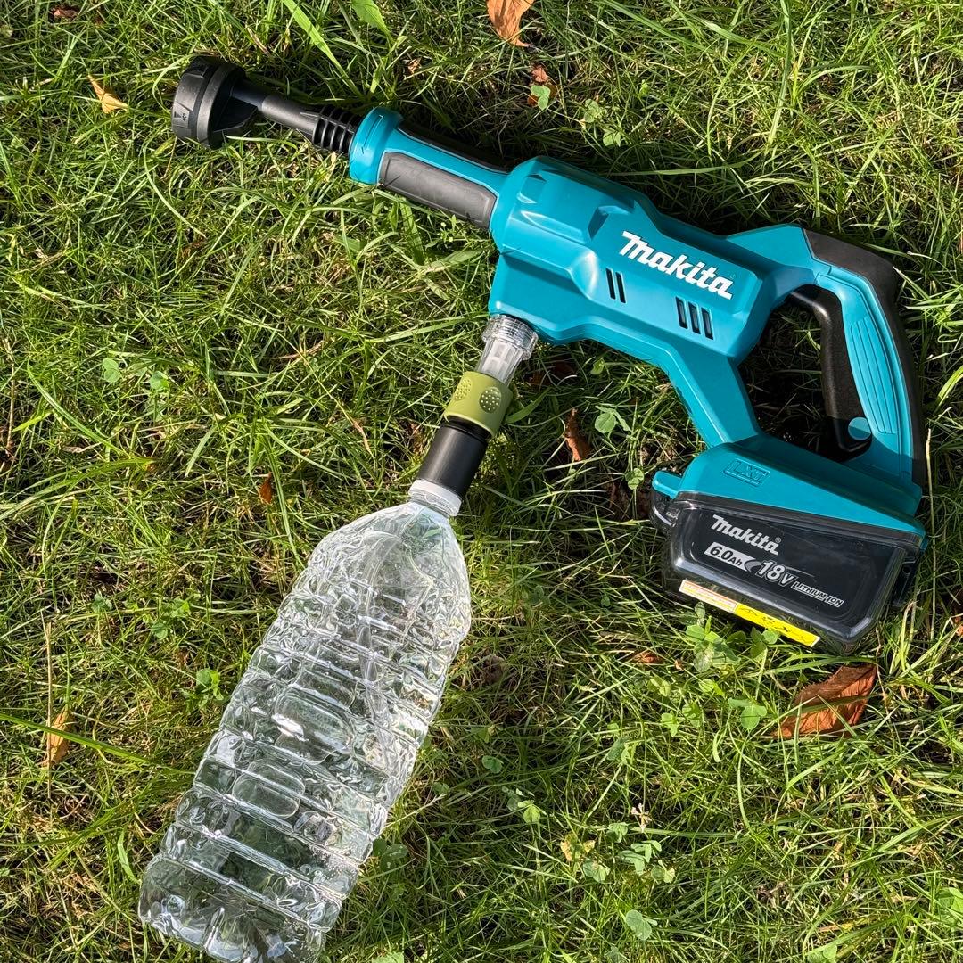 マキタ18V充電式洗浄機用ペットボトルアダプター&クリップ紛失防止