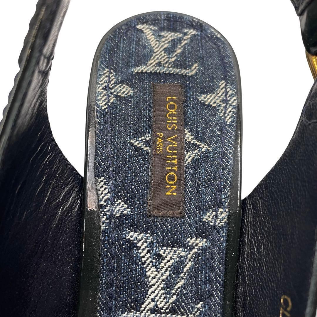 《未使用品》ルイヴィトン デニム 厚底 ストラップ サンダル モノグラム 紺系