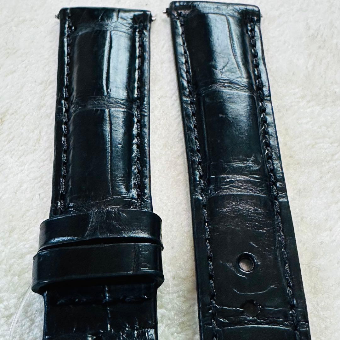 2006#19mm-16mmブラック☆本物クロコダイル腕時計用ベルト☆スイス製