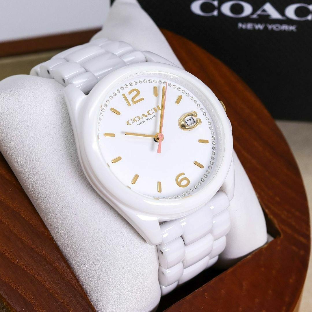 稼働 COACH 腕時計 ホワイト セラミック デイト ストーン 2158 稼働 COACH 腕時計 ホワイト セラミック デイト ストーン 2158 稼働