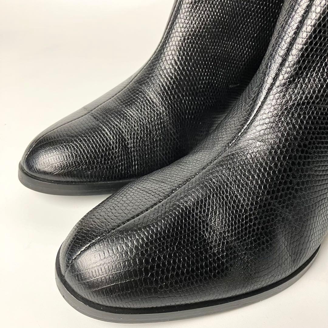 美品】セルジオロッシ リザードロングブーツ ブラックバックル 黒22.5