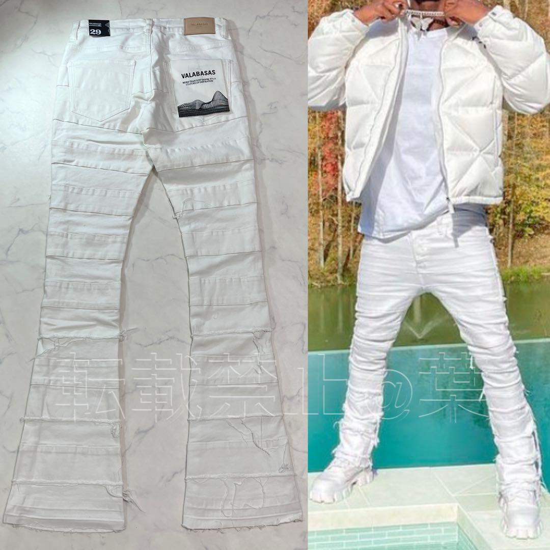 valabasasバラバサス パネルダメージフレアスキニーデニム ホワイト 29