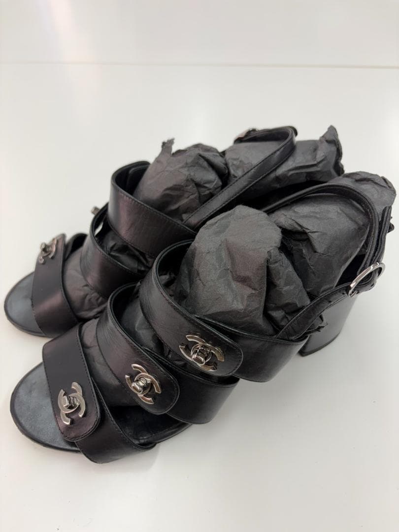 CHANEL シャネル ココマークサンダル 37 1/2 ブラック - メルカリ