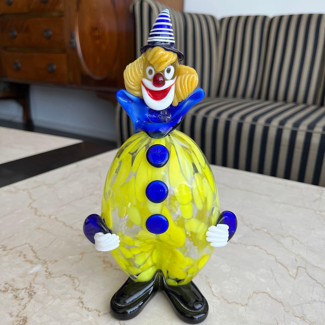 イタリア MURANO ベネチアンガラス ムラノガラス ピエロ置物2体セット