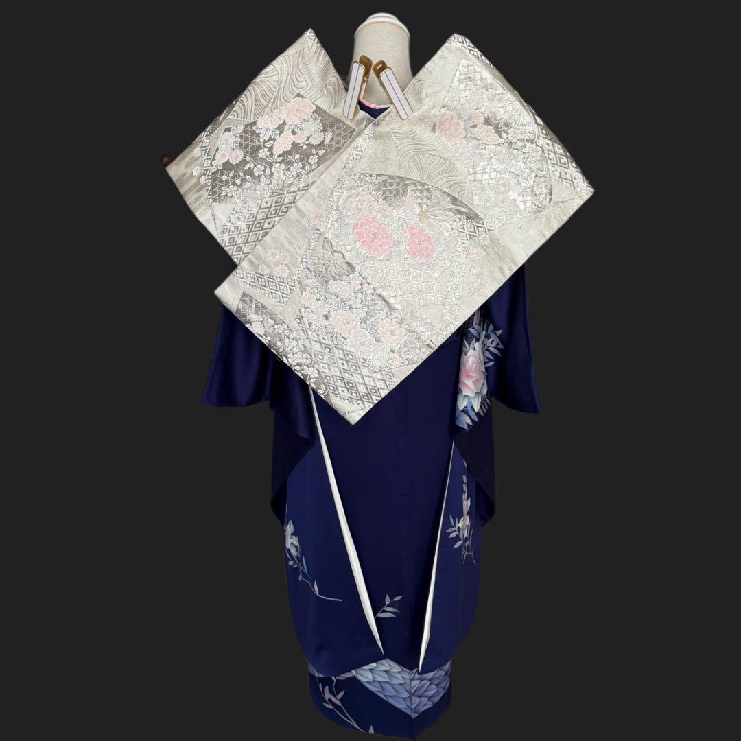振袖フルセット トールサイズ 正絹長襦袢つき 紺色 成人式 159〜169
